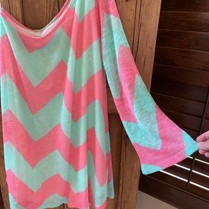 One-Shoulder Coral & Mint Dress/Tunic